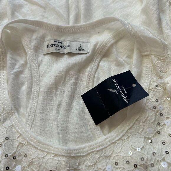 Abercrombie Kids White Sequin Lace Tank Top L NWT Layered Hem - Picture 3 of 6